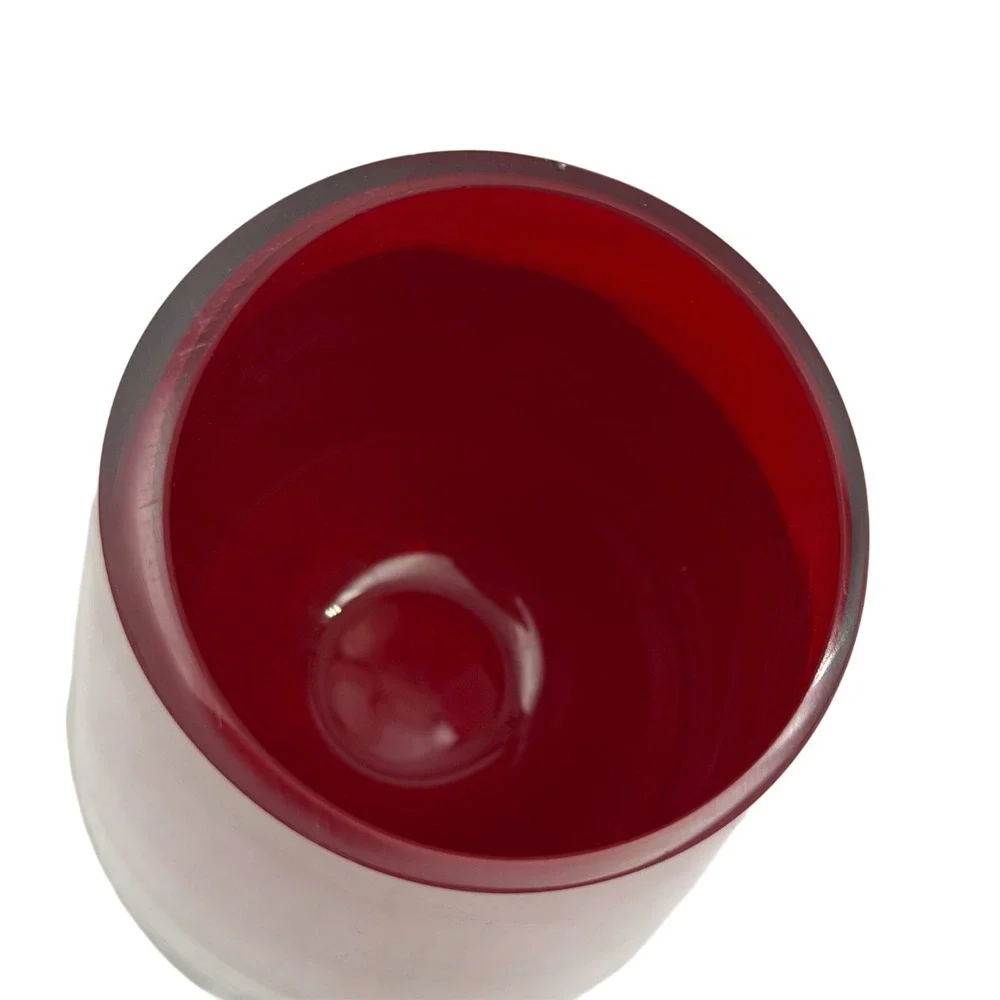 Vtg Ruby Red Art Glass Vase Heavy Clear Mid-Century Modern 7in Erickson Style
